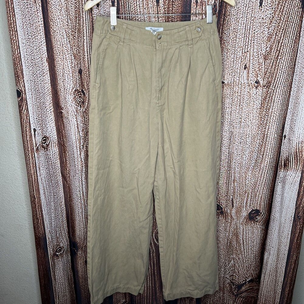 Madewell The Harlow Wide-Leg Pleated Pants Tan Brown neutral Linen Blend Size 2